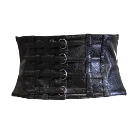 15cm Black Leather Effect Elasticated Waist Belt with 4 Buckles &amp; Press Button Closure