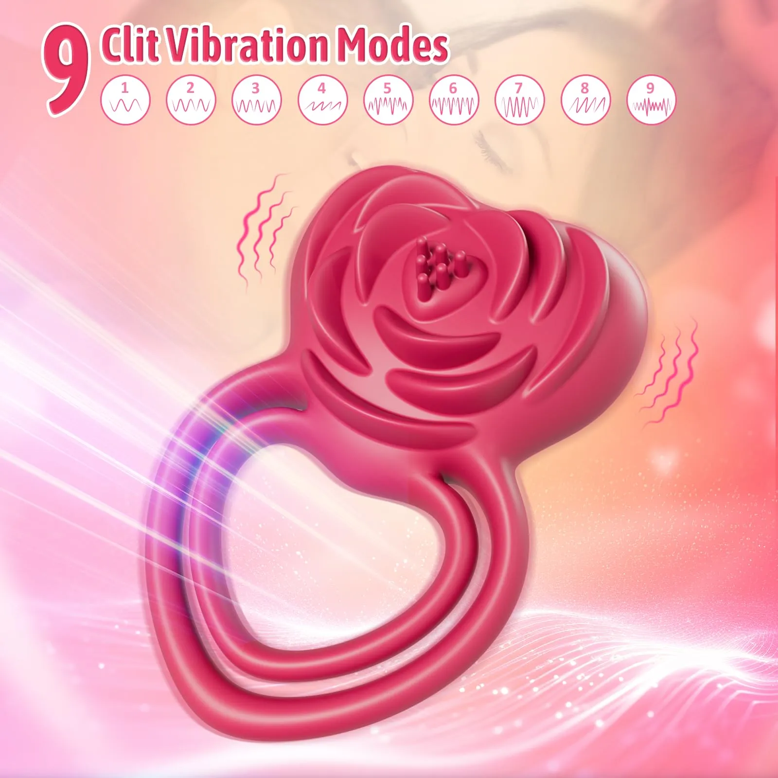 2 in 1 Vibrating Cock Ring Rose Vibrator