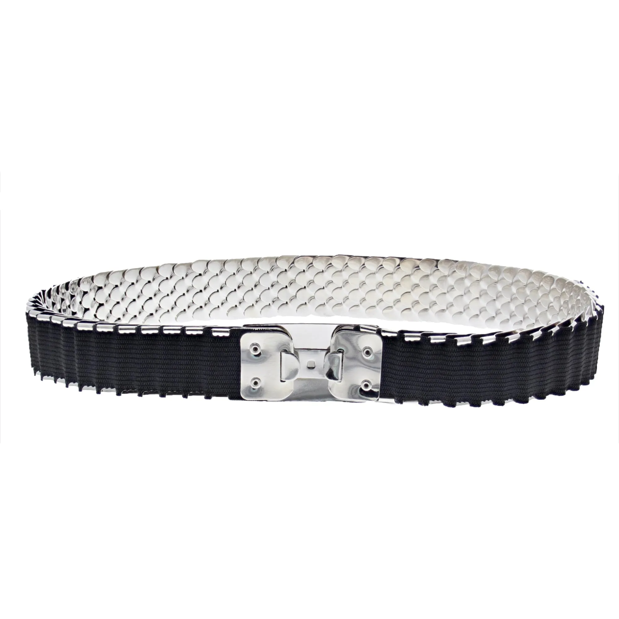 2.5cm Silver Metal Scale Elasticated Belt