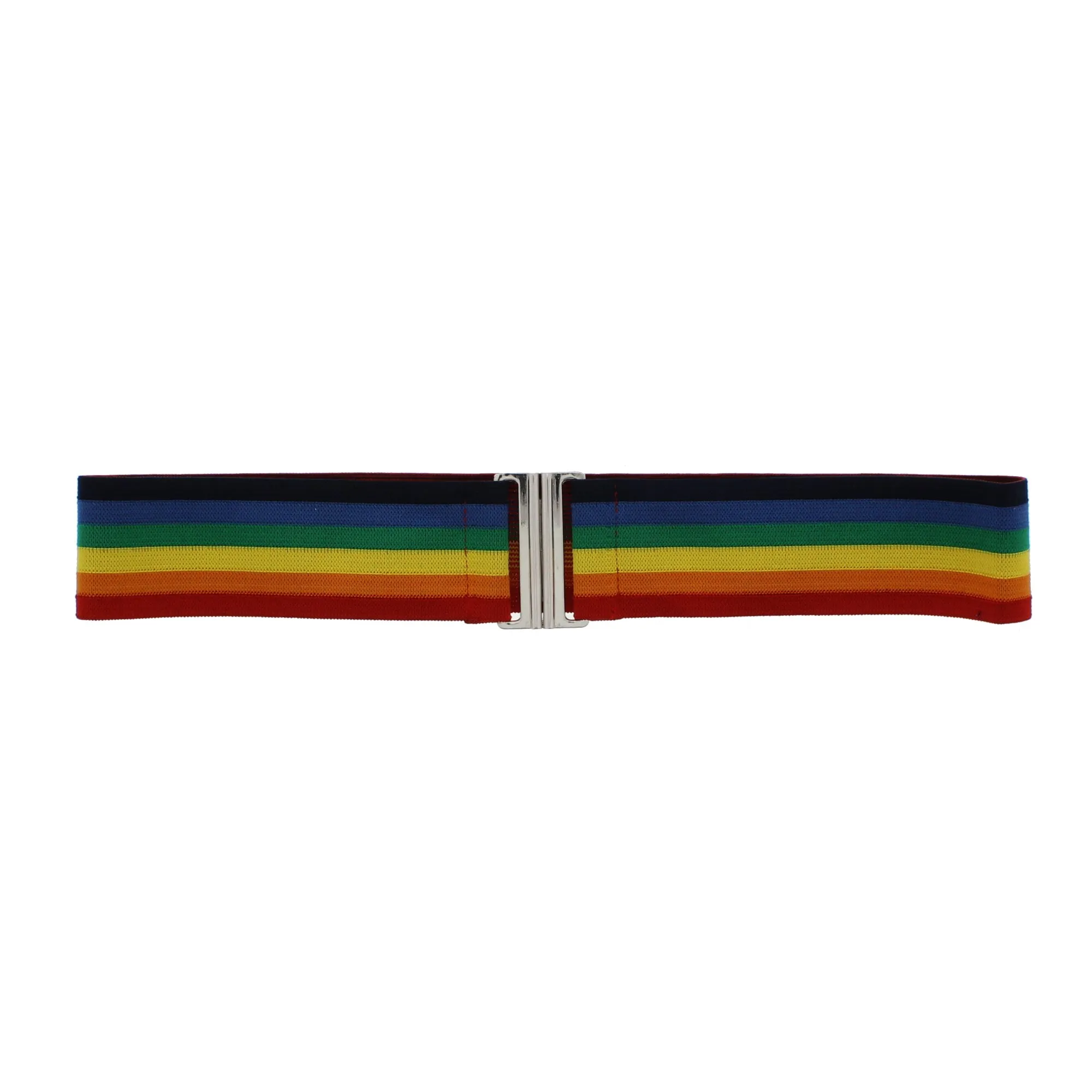 5.8cm Rainbow Striped Ribbed Elasticated Waist Belt with Clasp Fastening