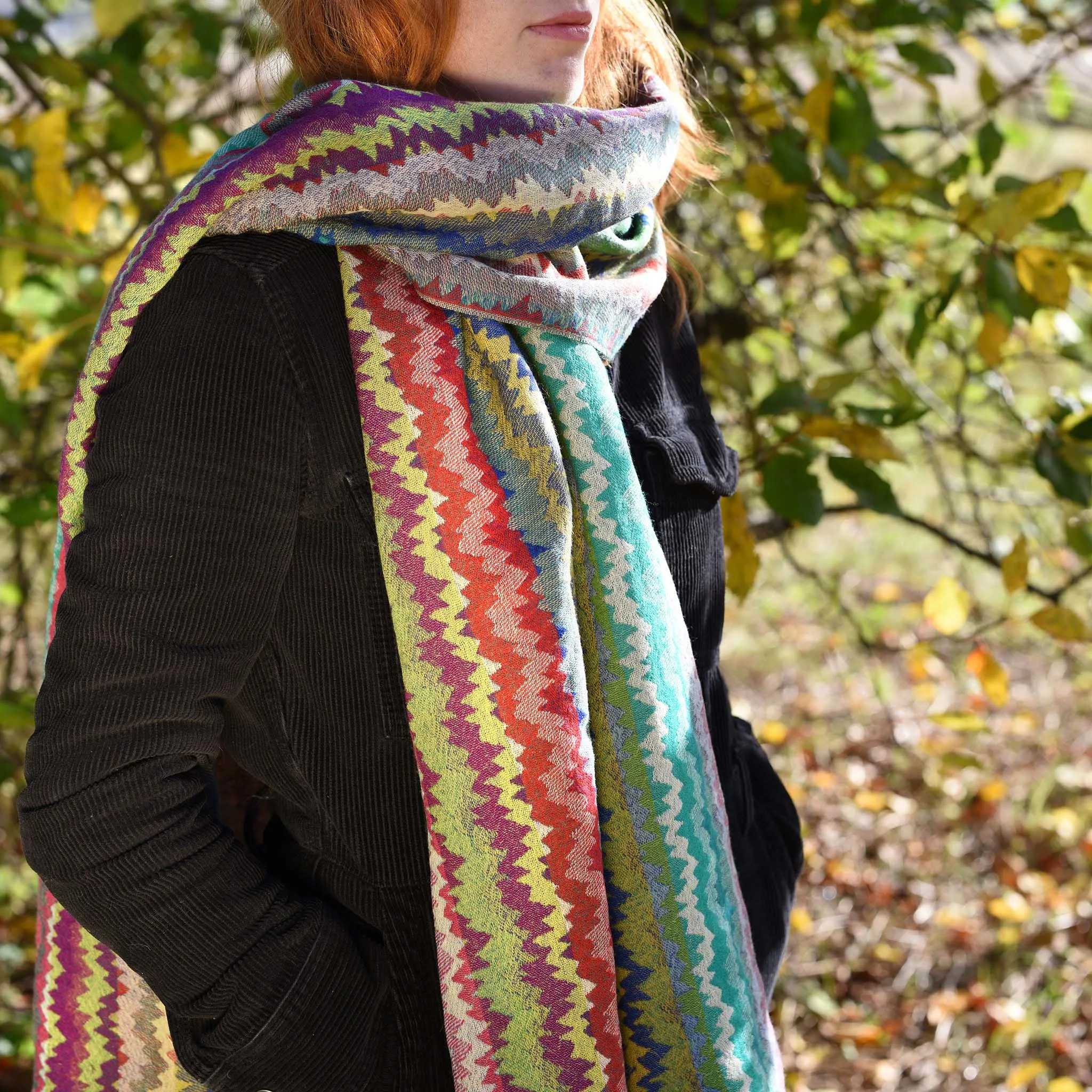 Abstract Design Jacquard Merino Wool Shawl