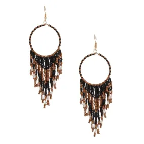 Add Some Glam to Your Look with Black & Gold Bead Fringe Dangle Earrings