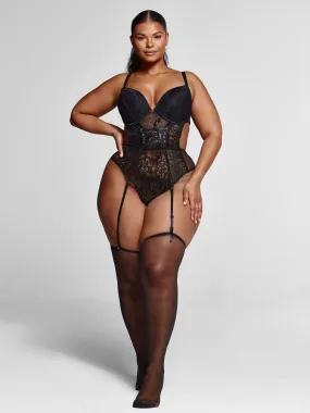 Angelina Corset Detail Lace Bodysuit with Garter Belt & Stockings