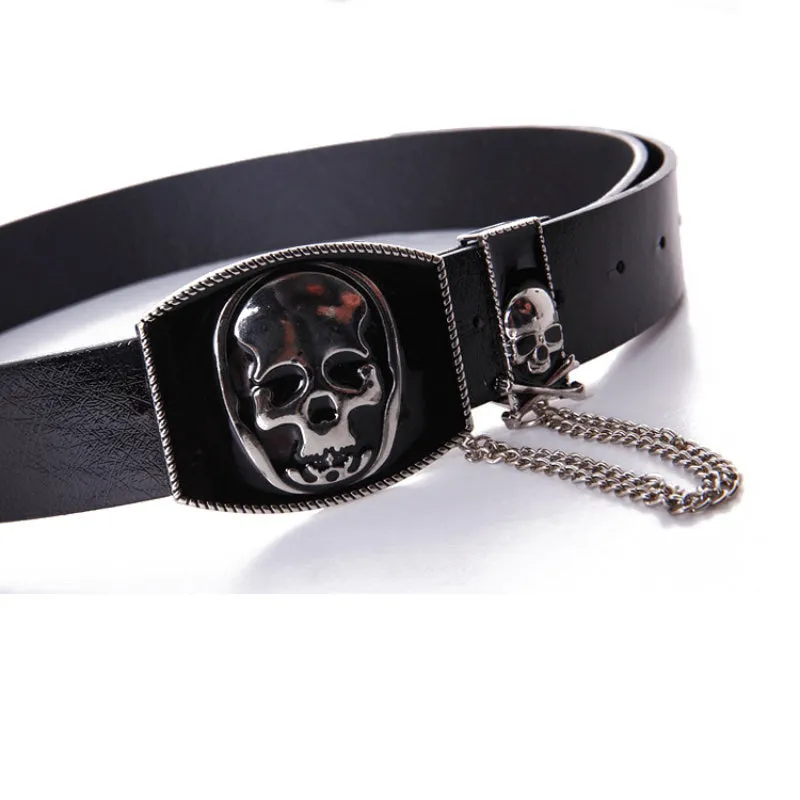 Ashore Shop Punk Belts for Women Luxury Designer Brand Pu Leather Skull