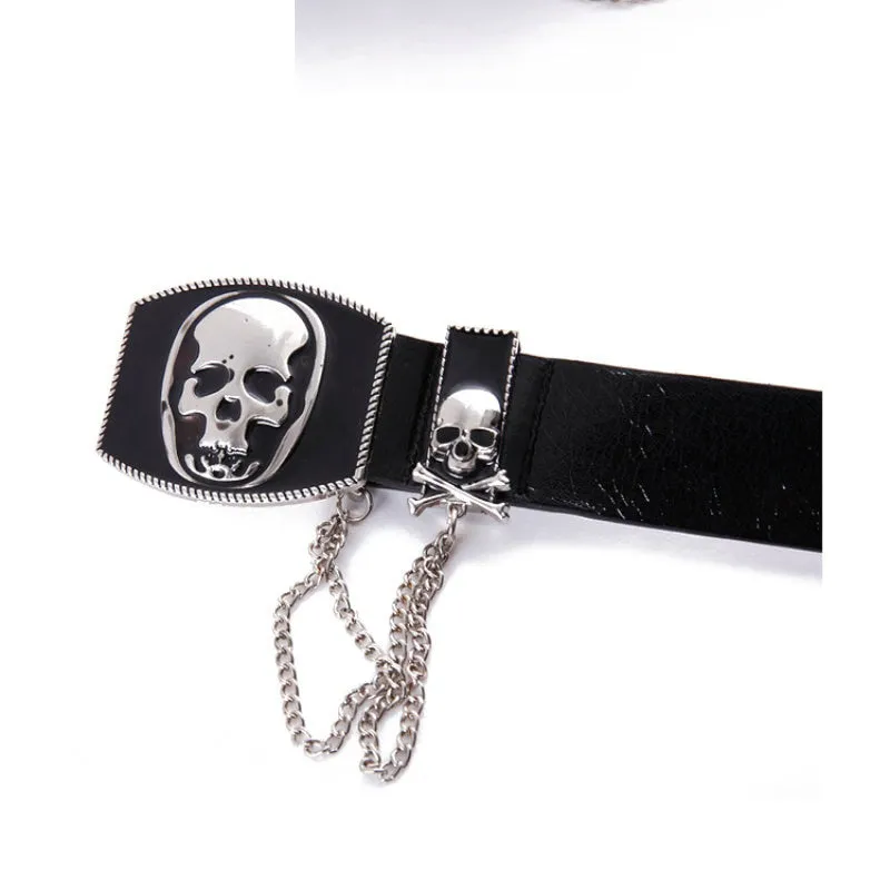 Ashore Shop Punk Belts for Women Luxury Designer Brand Pu Leather Skull