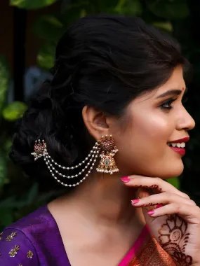 Beautiful Kempu Moon Jhumka With Ear Chain