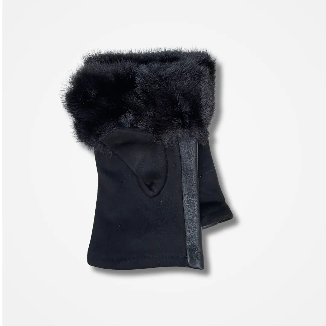 Black Fingerless Gloves with a Faux Fur Trim