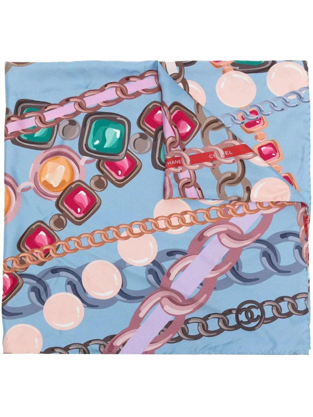 Blue Chain Motif Silk Scarf