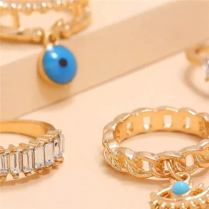 Bohomia Evil Eye Crystal Geometric Eyes Shaprd Rings - Set Of 4