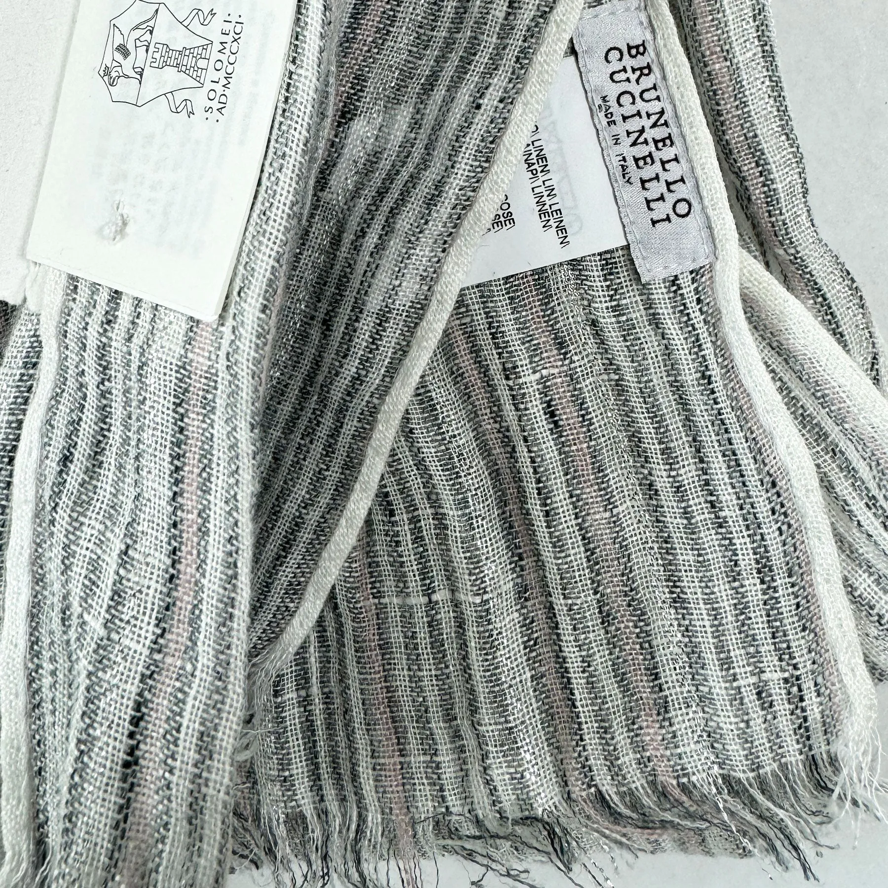 Brunello Cucinelli Linen Scarf Stripes Design - Extra Long Women Shawl FINAL SALE