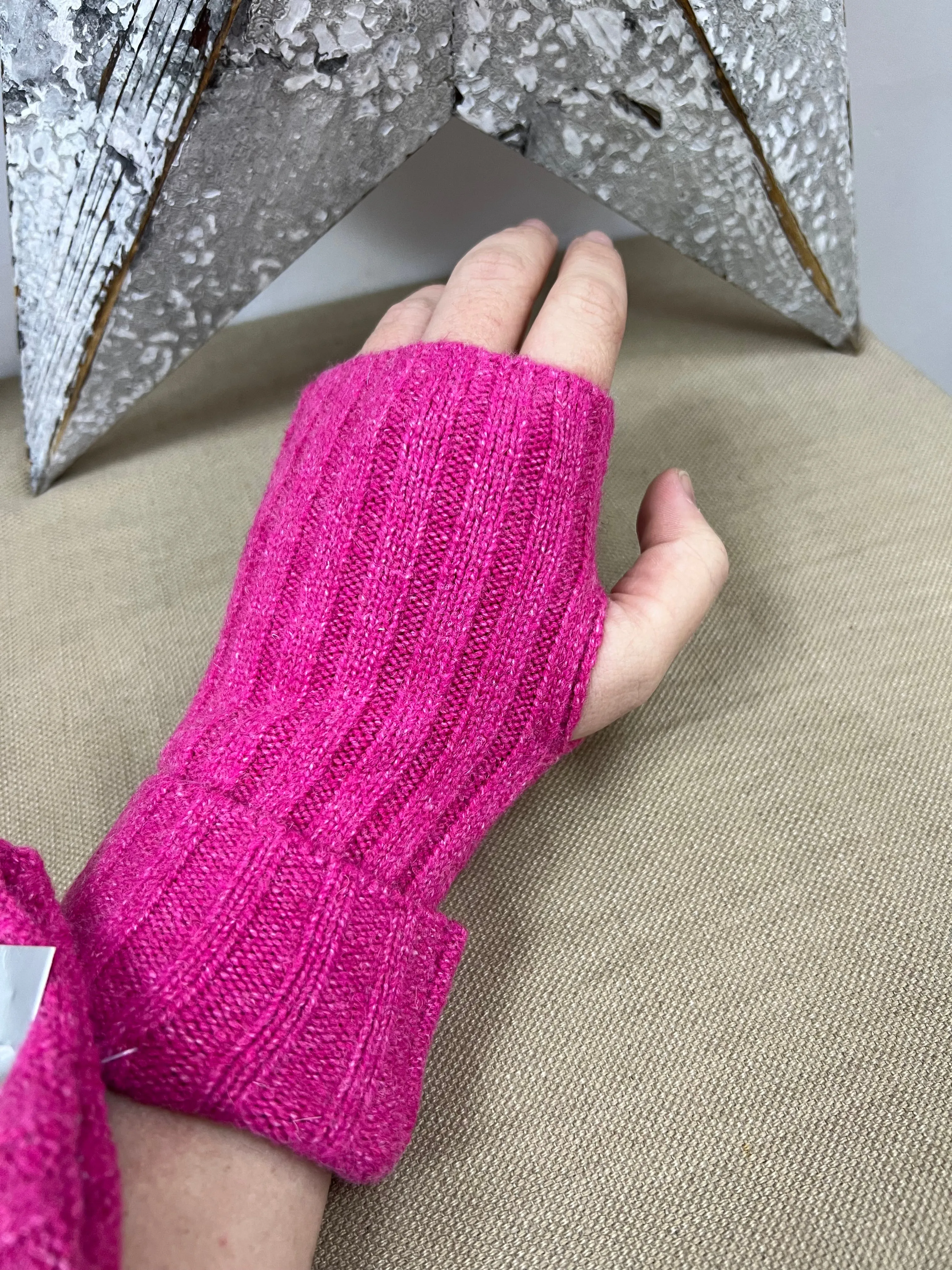 Cashmere Fingerless Gloves - Cerise