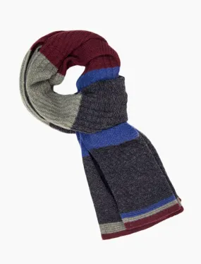 Charcoal Textured Thick Striped Knitted Wool & Cashmere Scarf