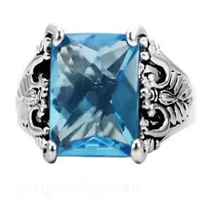 CJ7706OS Wholesale - Stainless Steel Ornate Aquamarine Retangle CZ Cocktail Ring