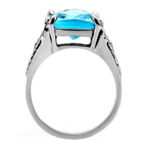 CJ7706OS Wholesale - Stainless Steel Ornate Aquamarine Retangle CZ Cocktail Ring