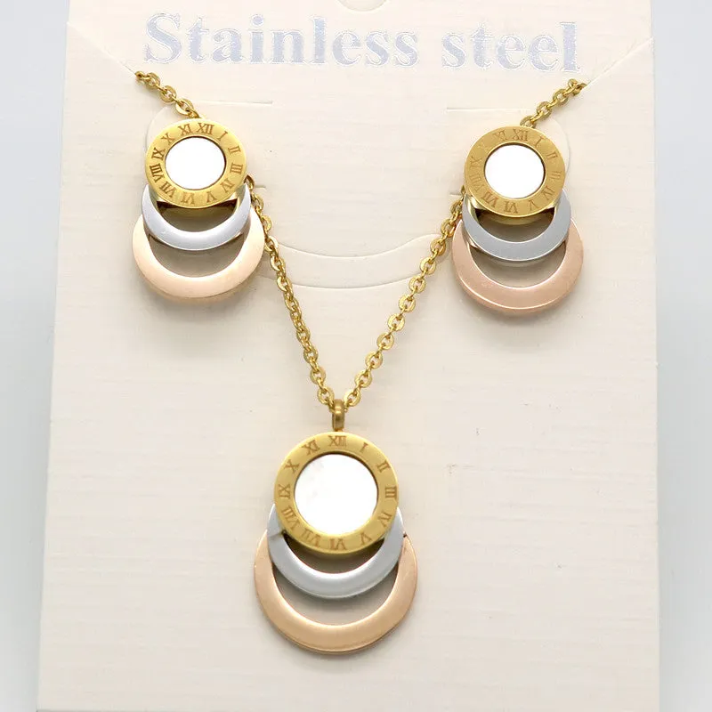 Consist 3 Colour Gold/Silver/Rose Gold Stainless Steel Jewelry Sets Brand Women Earrings & Necklace Jewelry Set For Female