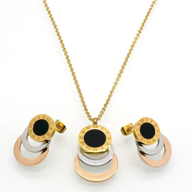 Consist 3 Colour Gold/Silver/Rose Gold Stainless Steel Jewelry Sets Brand Women Earrings & Necklace Jewelry Set For Female