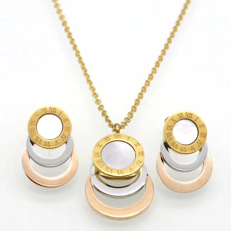 Consist 3 Colour Gold/Silver/Rose Gold Stainless Steel Jewelry Sets Brand Women Earrings & Necklace Jewelry Set For Female