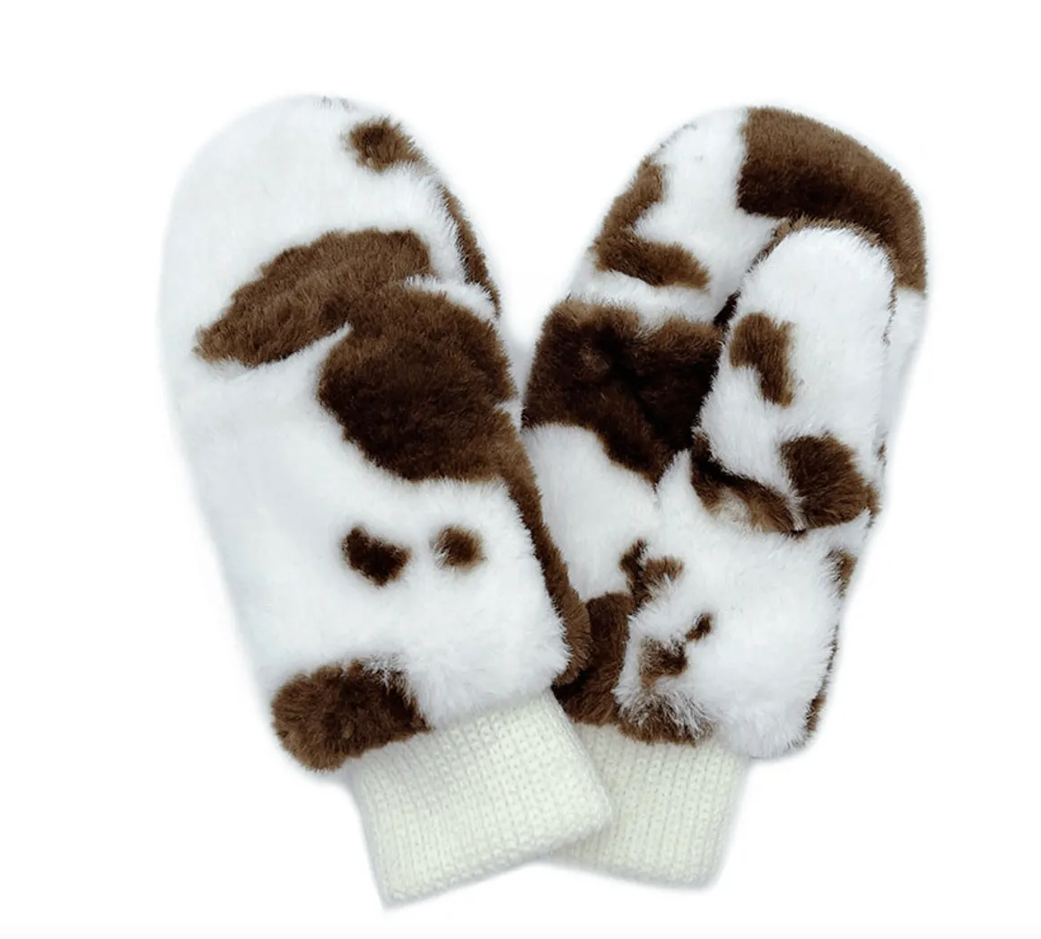 Cow Faux Fur Mitten-YGM120006