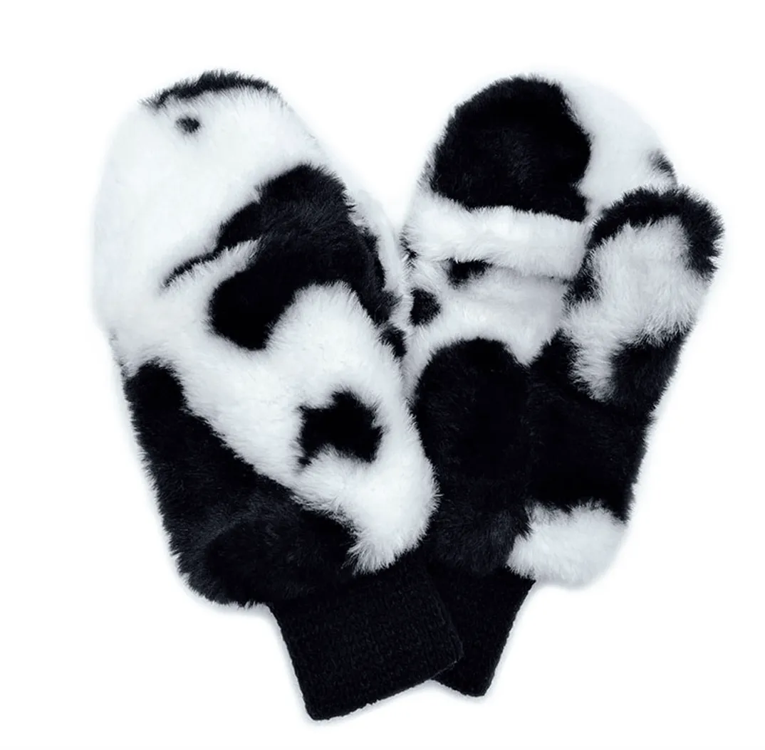 Cow Faux Fur Mitten-YGM120006