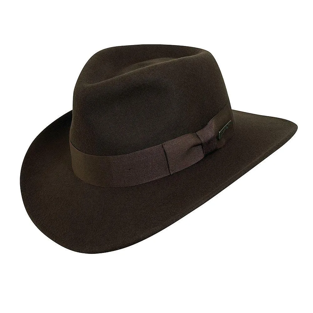 Cross country - Authentic Brown Wool Felt Crushable Indiana Jones Outback Hat - IJ557