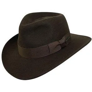 Cross country - Authentic Brown Wool Felt Crushable Indiana Jones Outback Hat - IJ557