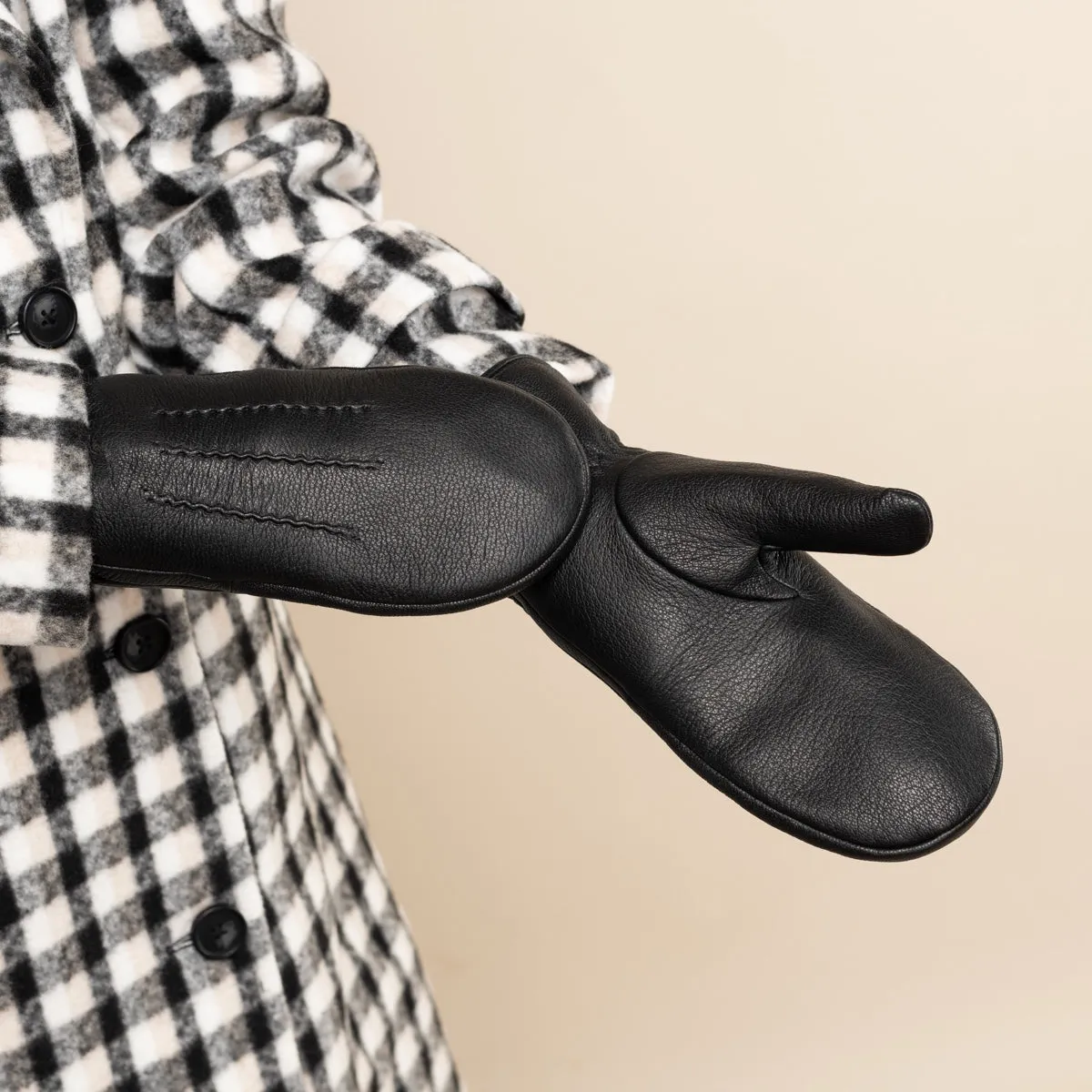 Eva - elegant goatskin mittens with luxury faux fur lining