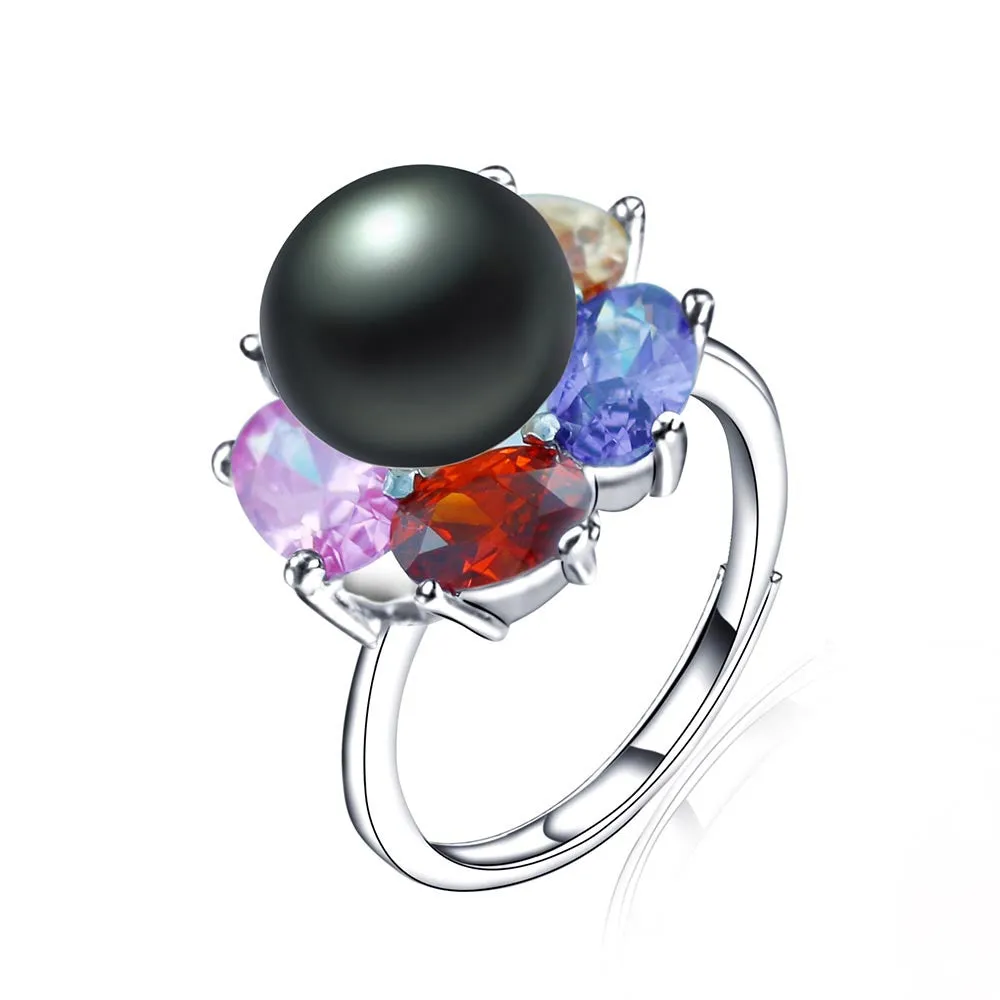 Fashion colorful AAA CZ 925 sterling silver ring for women new arrival natural 10-10.5mm freshwater pearl jewelry