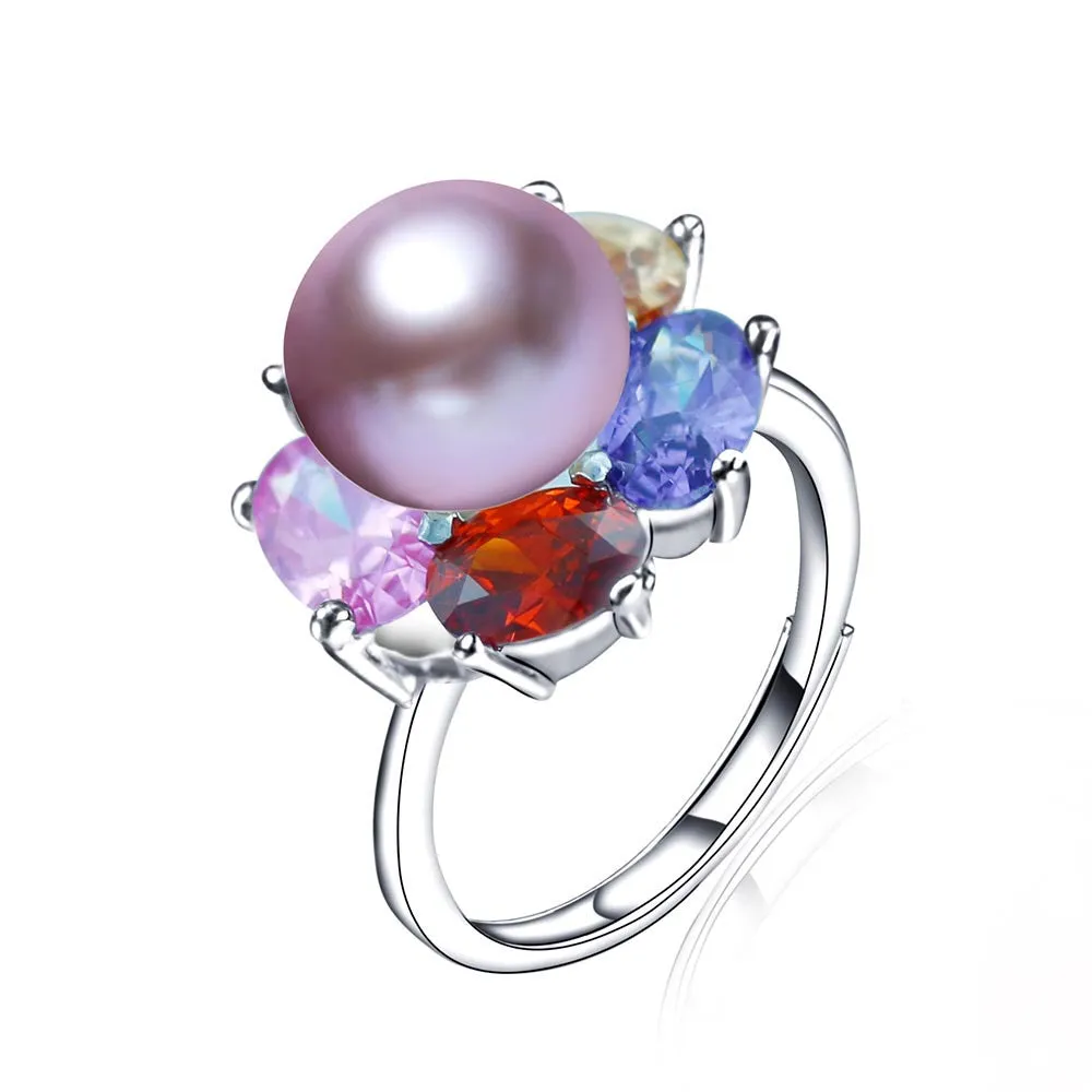 Fashion colorful AAA CZ 925 sterling silver ring for women new arrival natural 10-10.5mm freshwater pearl jewelry