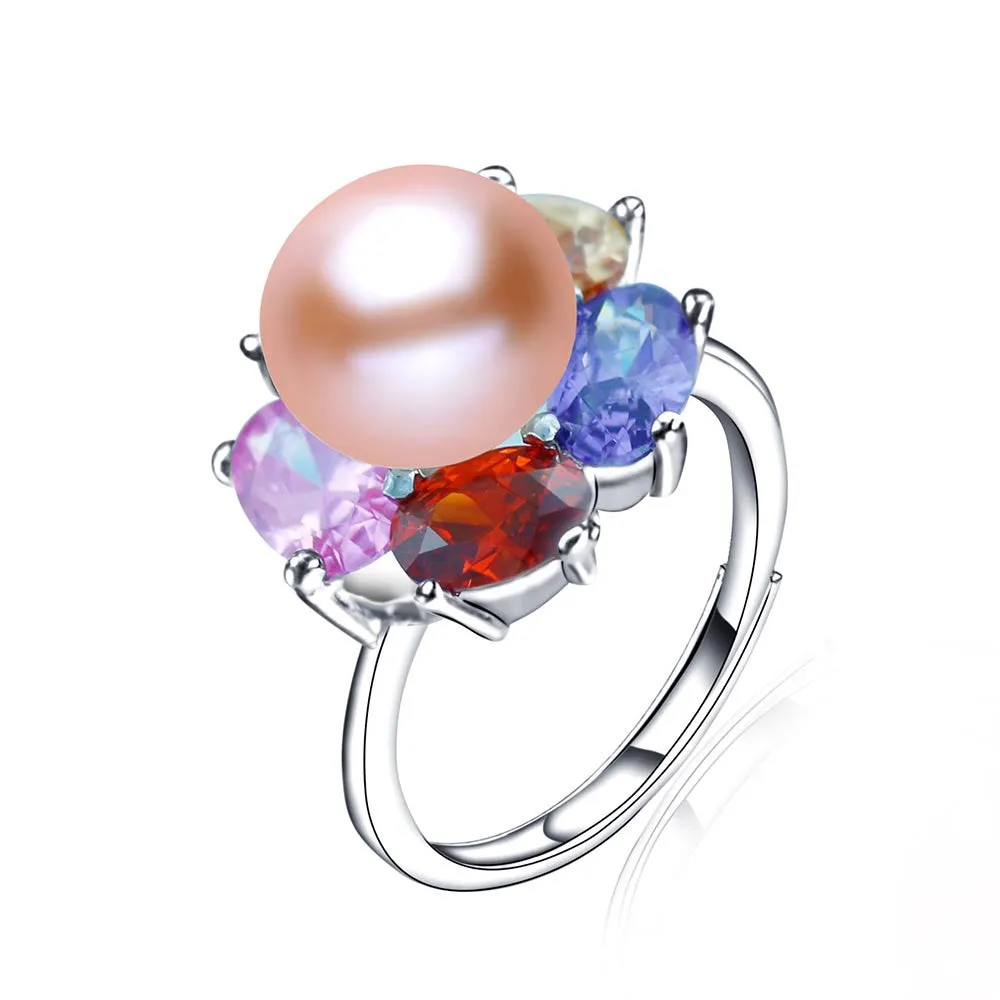 Fashion colorful AAA CZ 925 sterling silver ring for women new arrival natural 10-10.5mm freshwater pearl jewelry