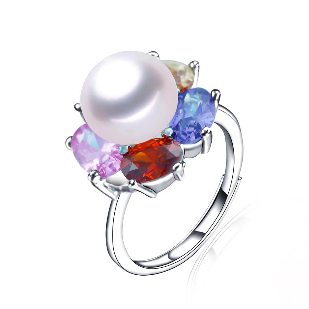 Fashion colorful AAA CZ 925 sterling silver ring for women new arrival natural 10-10.5mm freshwater pearl jewelry