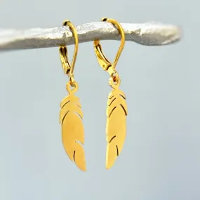 Feather Earrings dangle gold