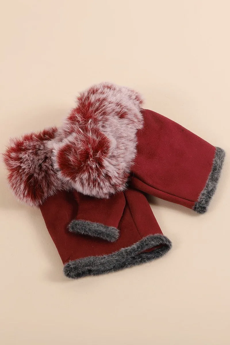 Fingerless gloves with faux fur trim Women