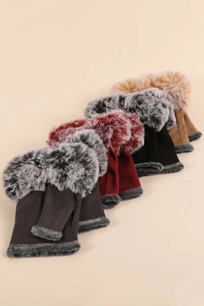 Fingerless gloves with faux fur trim Women