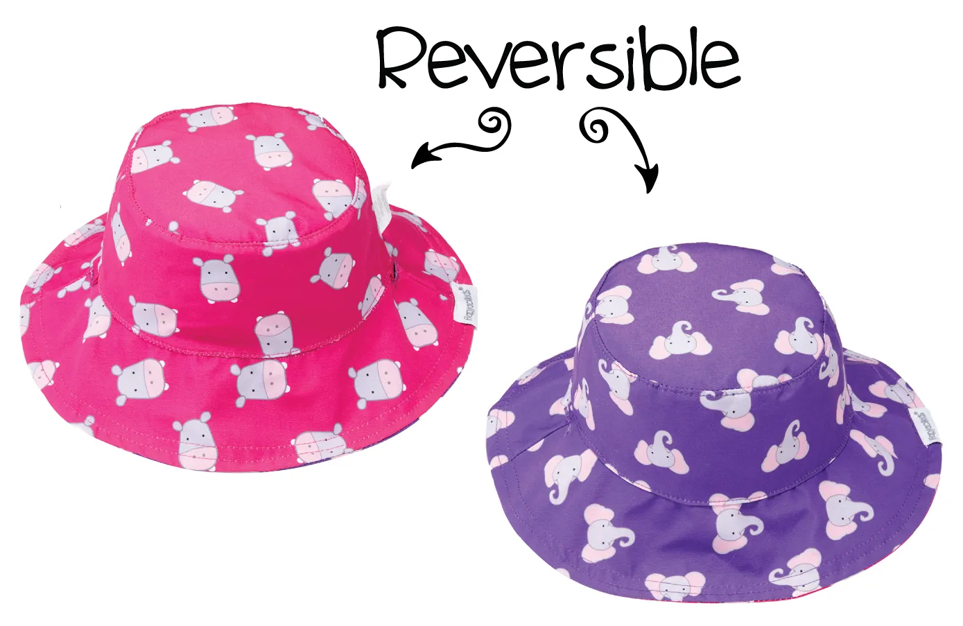 FlapJackKids - Reversible Babies' Sun Hat - Hippo / Elephant