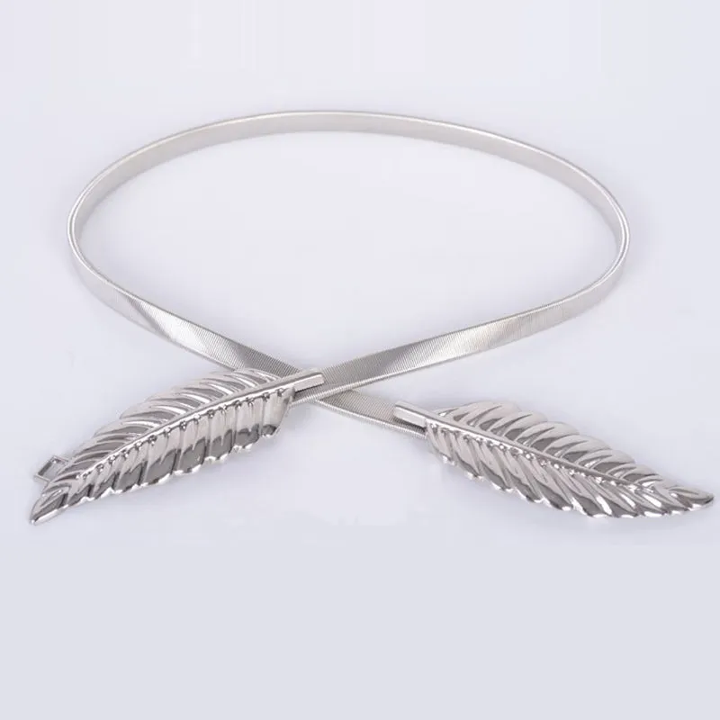 Flower Leaf Shape Wedding Designer Elastic Belts Women Girl Stretch Skinny Waist Belt Cummerbunds Metal Female