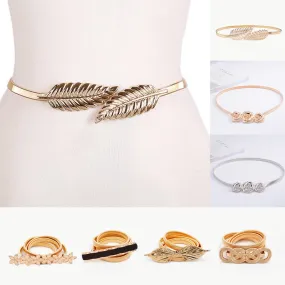 Flower Leaf Shape Wedding Designer Elastic Belts Women Girl Stretch Skinny Waist Belt Cummerbunds Metal Female