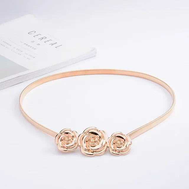 Flower Leaf Shape Wedding Designer Elastic Belts Women Girl Stretch Skinny Waist Belt Cummerbunds Metal Female