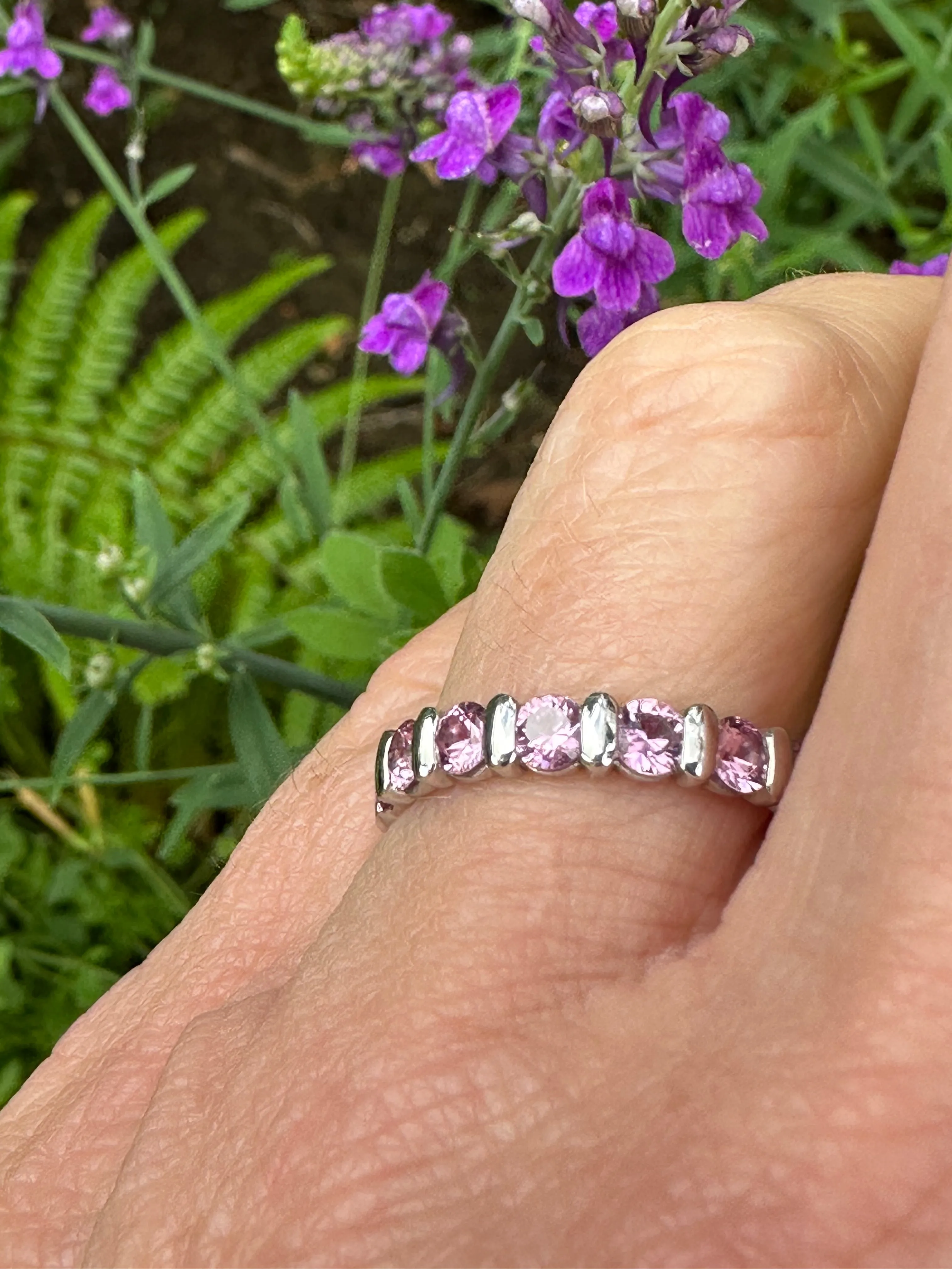 Furrer Jacot 18ct white gold pink sapphire half eternity ring