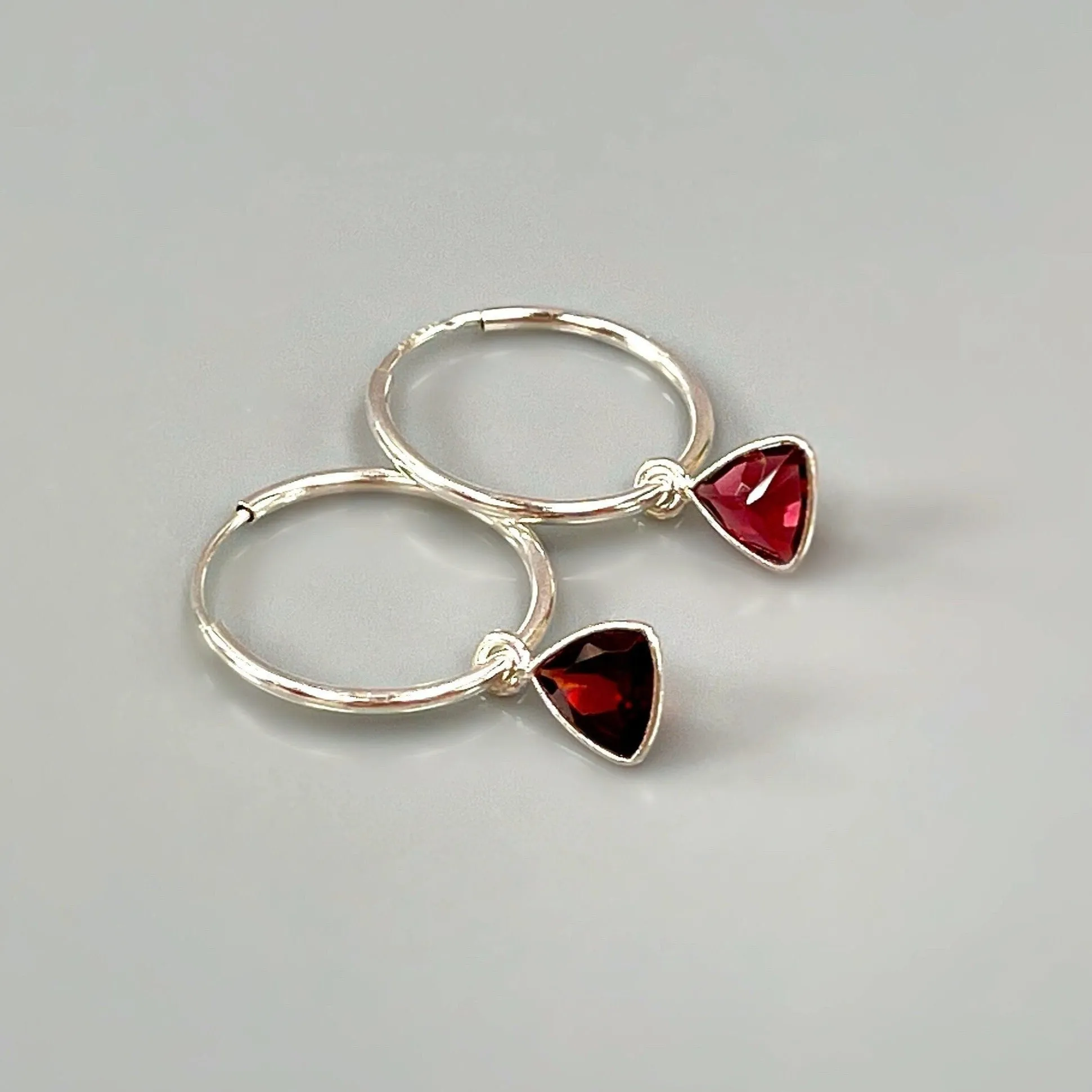 Garnet Hoop earrings Sterling Silver Dangly huggie earrings dainty gemstone earrings handmade jewelry red