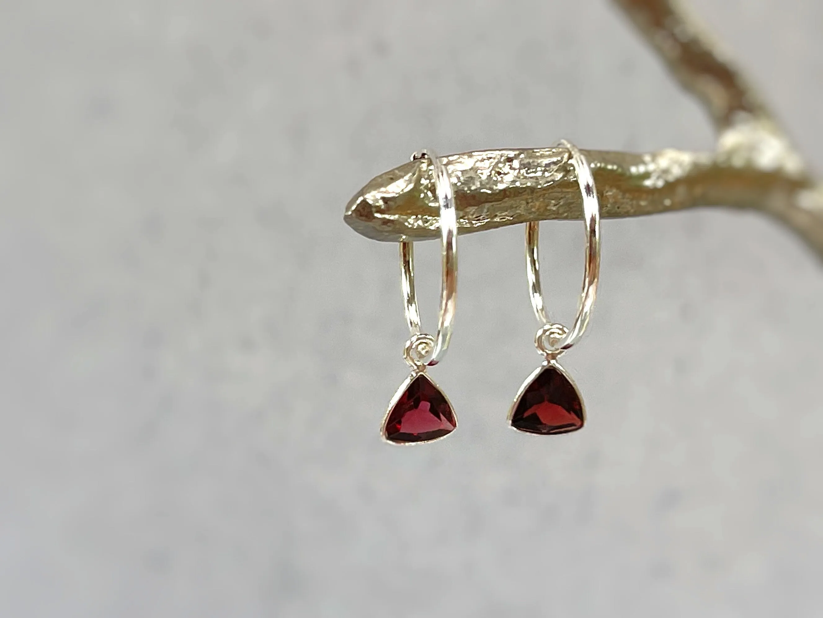 Garnet Hoop earrings Sterling Silver Dangly huggie earrings dainty gemstone earrings handmade jewelry red