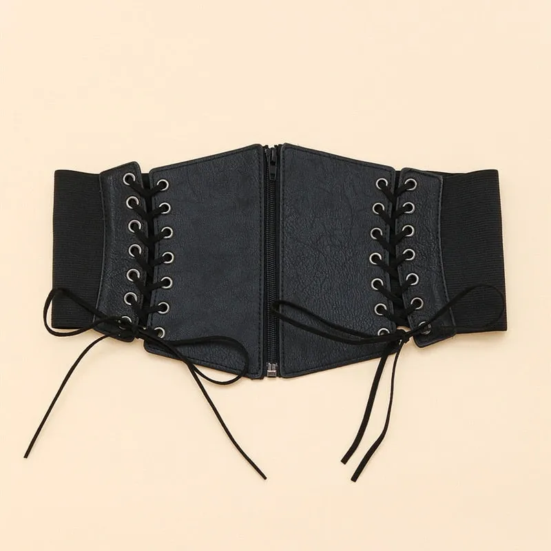 Getadme Fashion Punk Corset Wide Belts Women Slimming Body Elastic Bustier Waistband PU Leather Hip Hop Gothic Dress Girdle Body Shaper