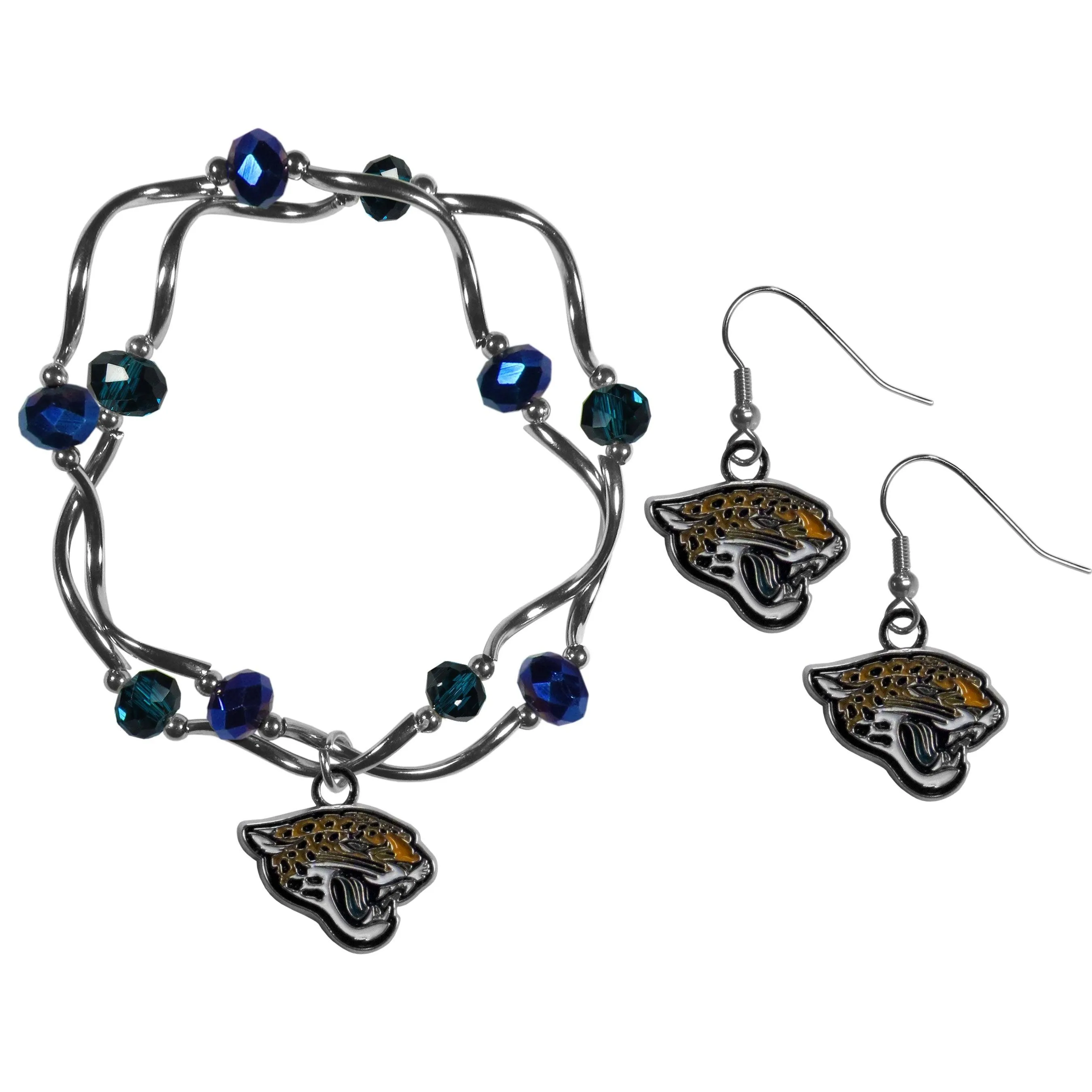 Jacksonville Jaguars Dangle Earrings and Crystal Bead Bracelet Set