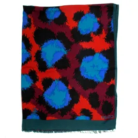 Kenzo Scarf Maroon Blue Design - Cashmere Blend Shawl BLACK FRIDAY SALE