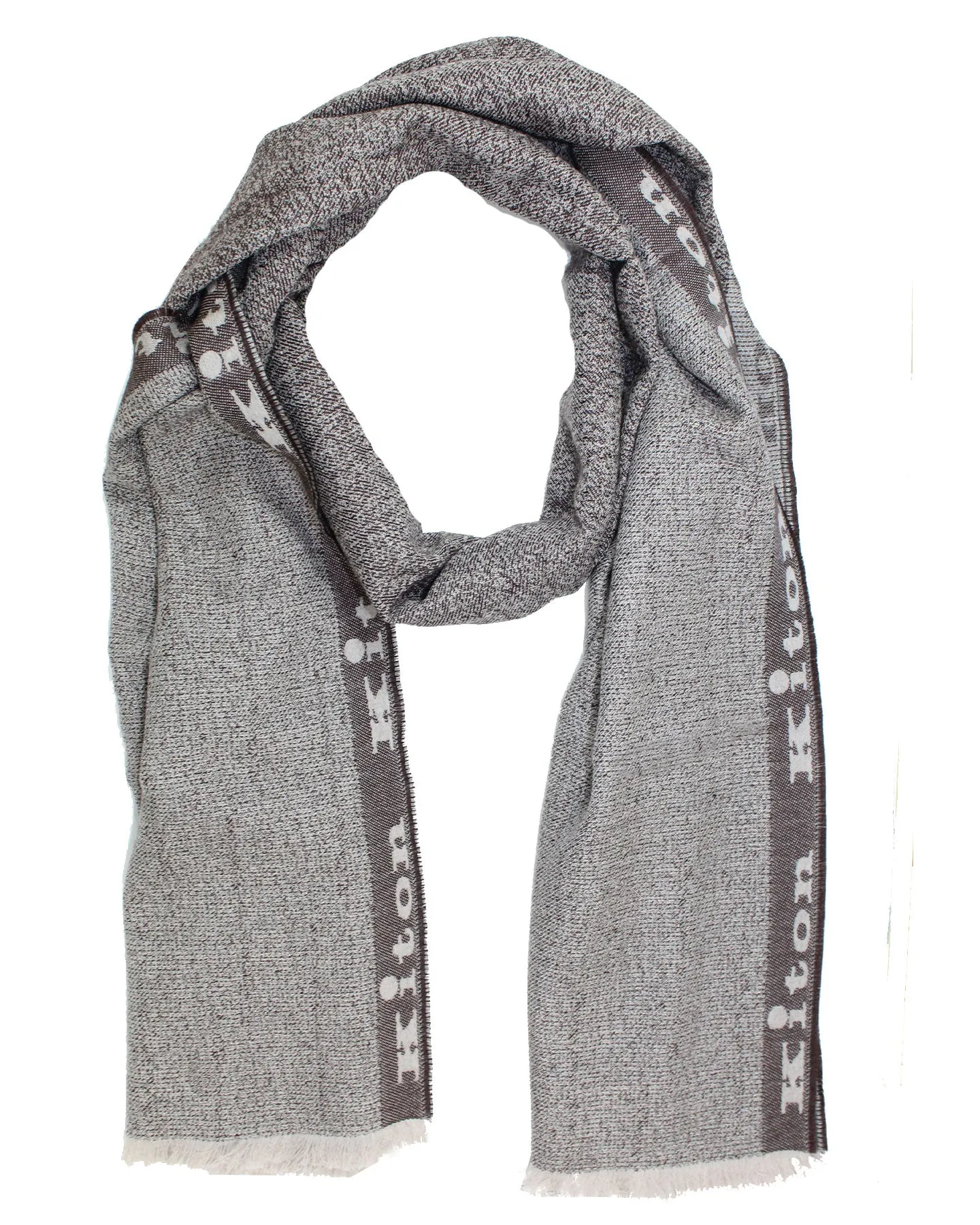 Kiton Scarf Brown Gray - Men Cashmere Wool Silk Shawl