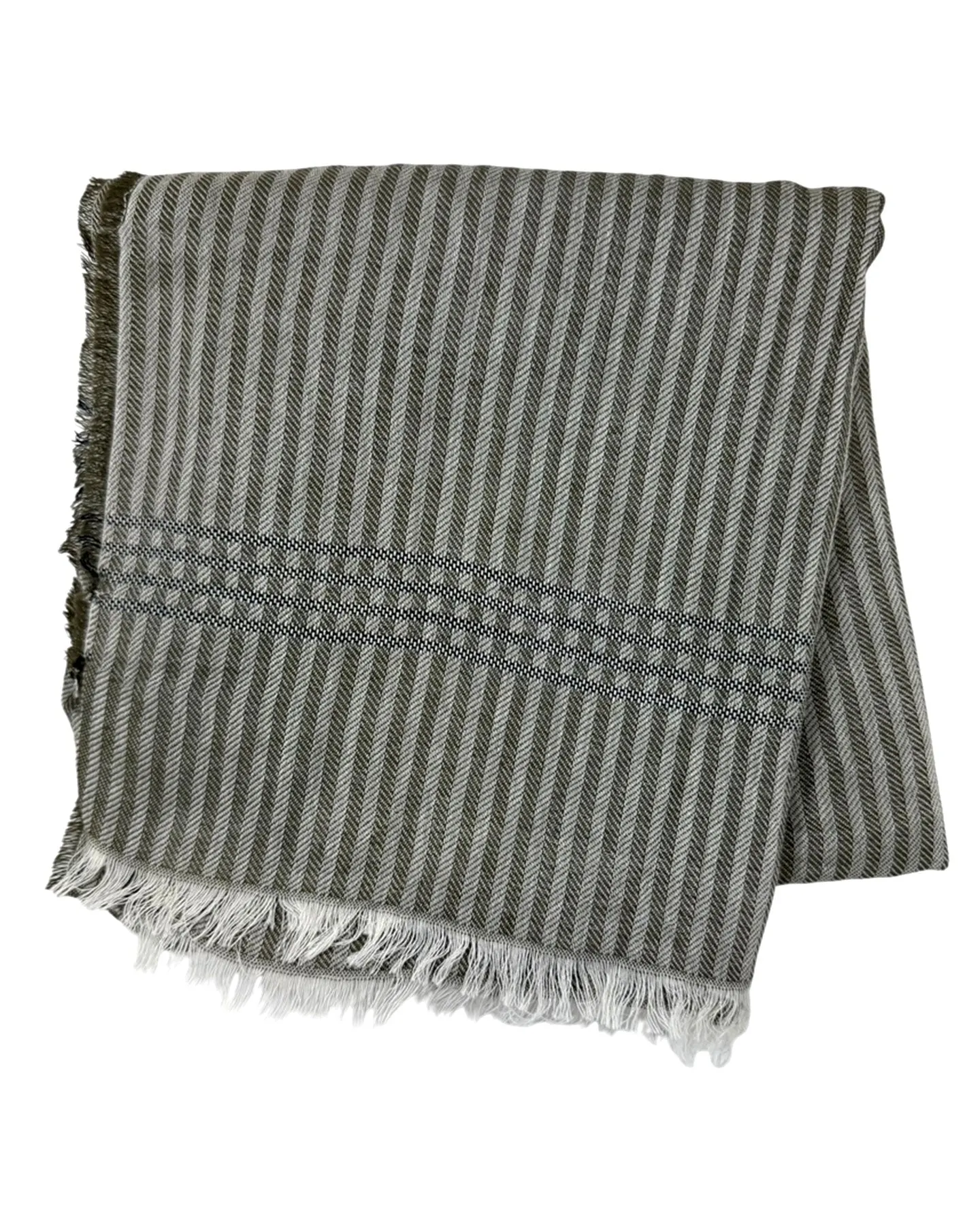 Kiton Scarf Gray Green Stripes - Luxury Cotton Shawl