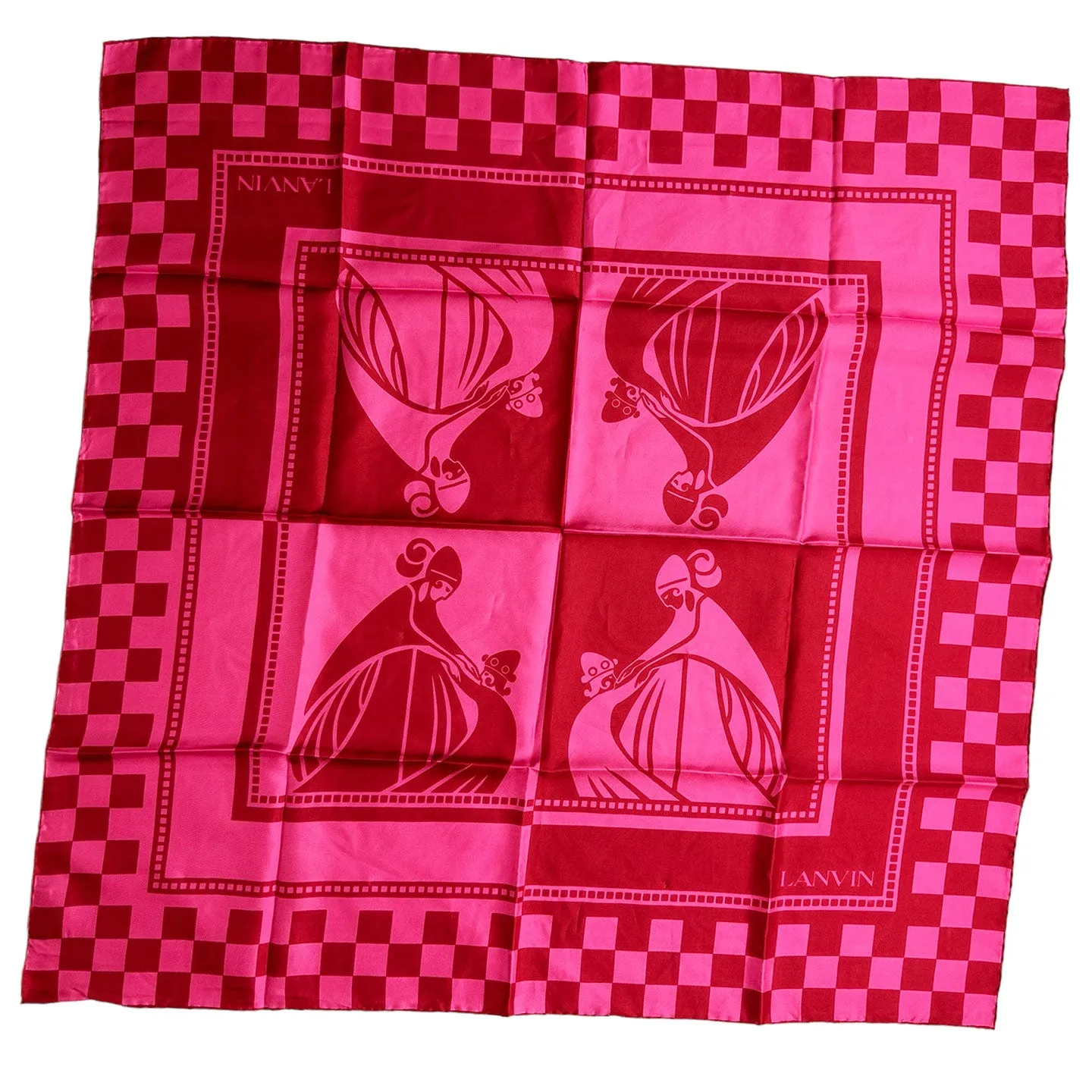 Lanvin Scarf Pink Check Design - Twill Silk Scarf