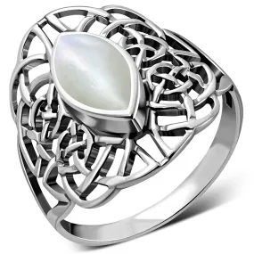 Large Mother Of Pearl Celtic Silver Ring