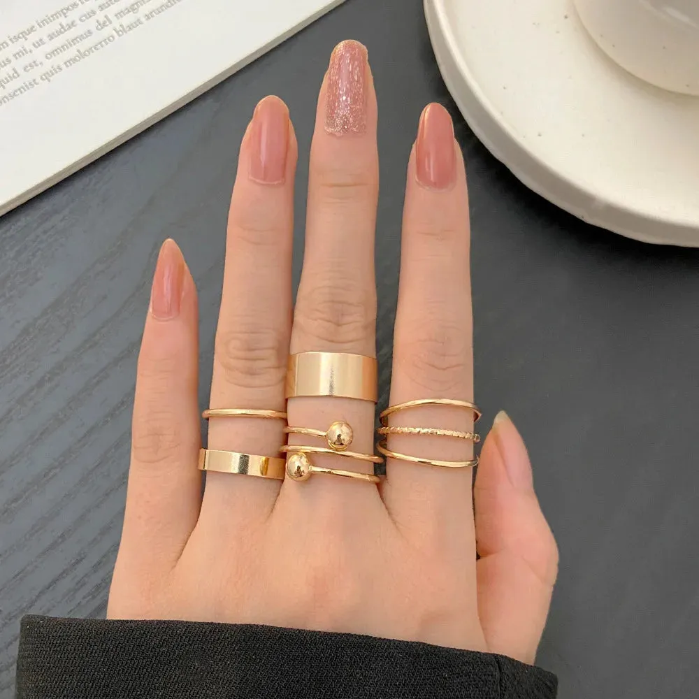 LATS 7pcs Fashion Jewelry Rings Set Hot Selling Metal Hollow Round Opening Women Finger Ring for Girl Lady Party Wedding Gifts