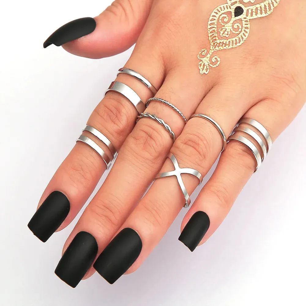 LATS 7pcs Fashion Jewelry Rings Set Hot Selling Metal Hollow Round Opening Women Finger Ring for Girl Lady Party Wedding Gifts