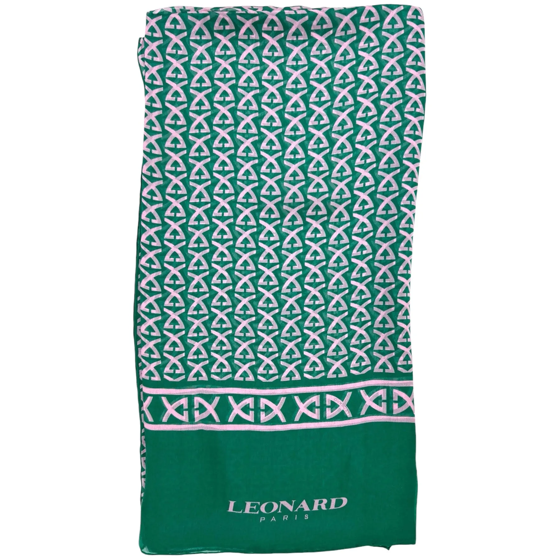 Leonard Paris Scarf Green Pink Logo Design - Chiffon Silk Shawl